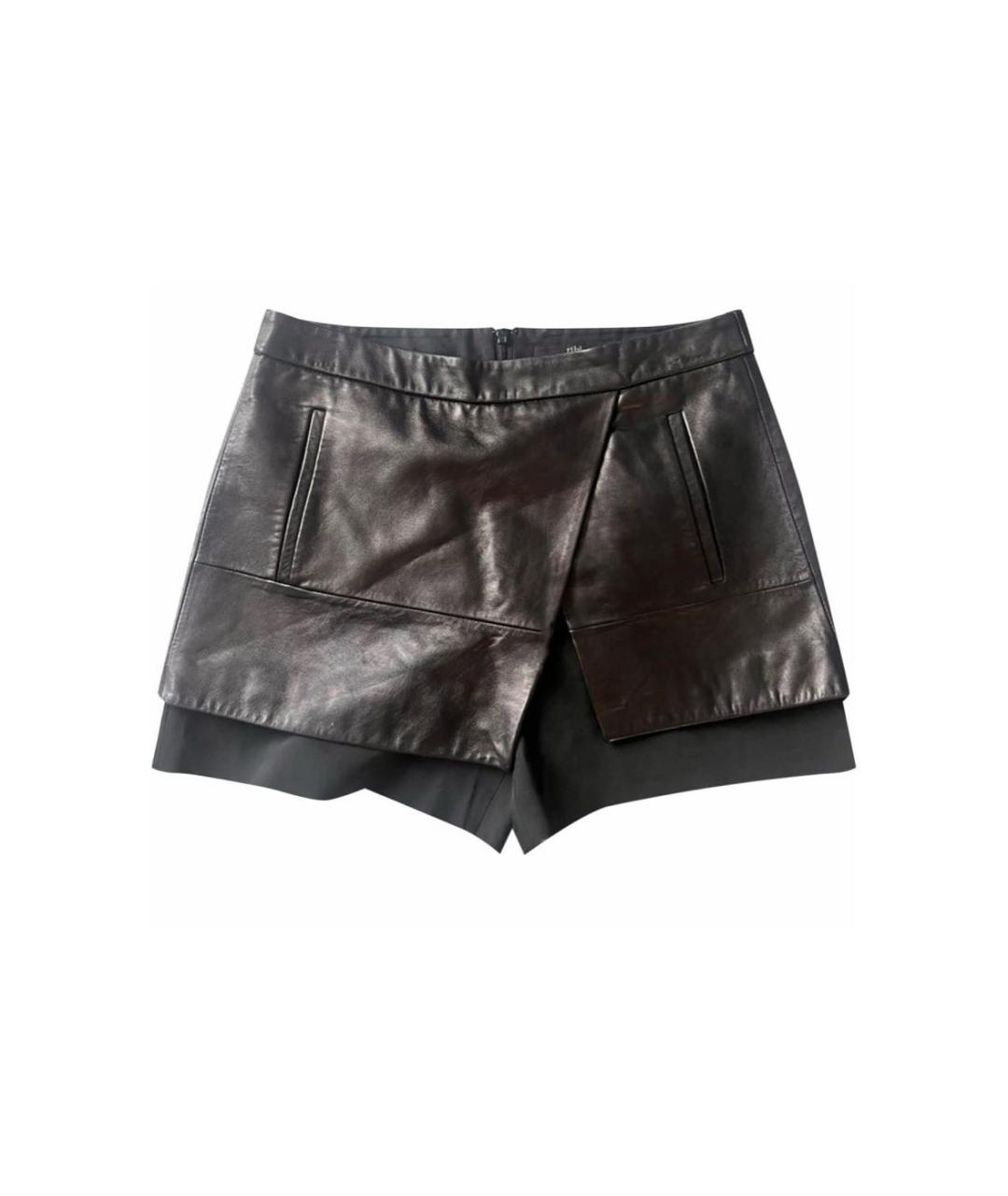 TIBI Черная кожаная юбка-шорты, фото 5