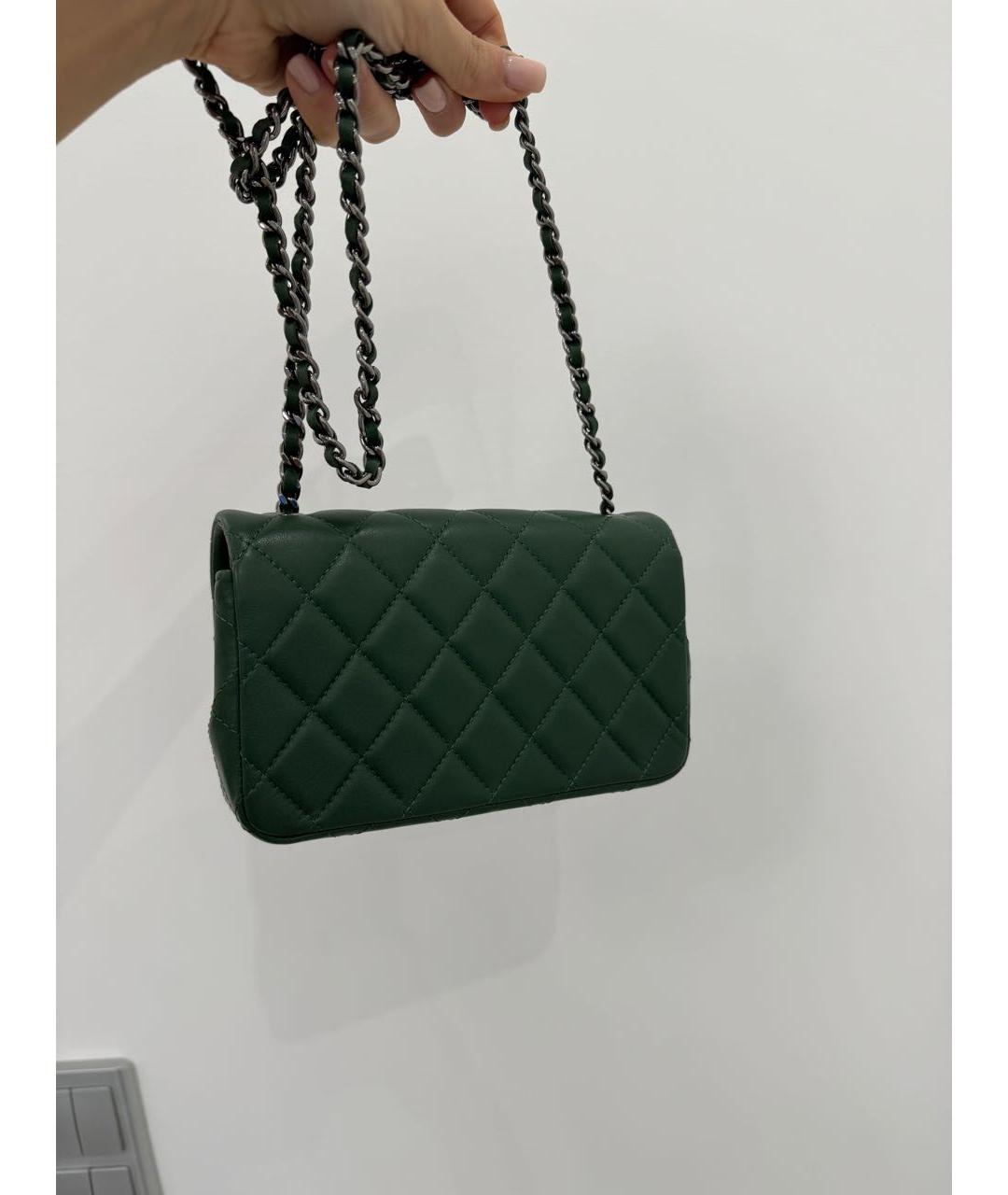 CHANEL PRE-OWNED Зеленая кожаная сумка через плечо, фото 3