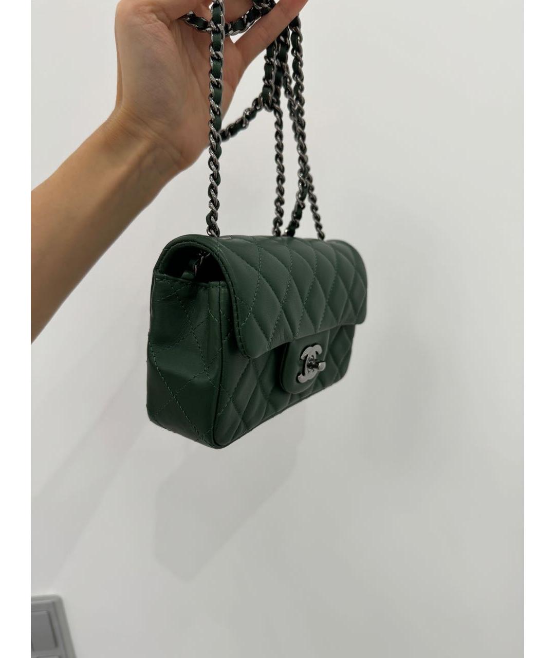CHANEL PRE-OWNED Зеленая кожаная сумка через плечо, фото 2