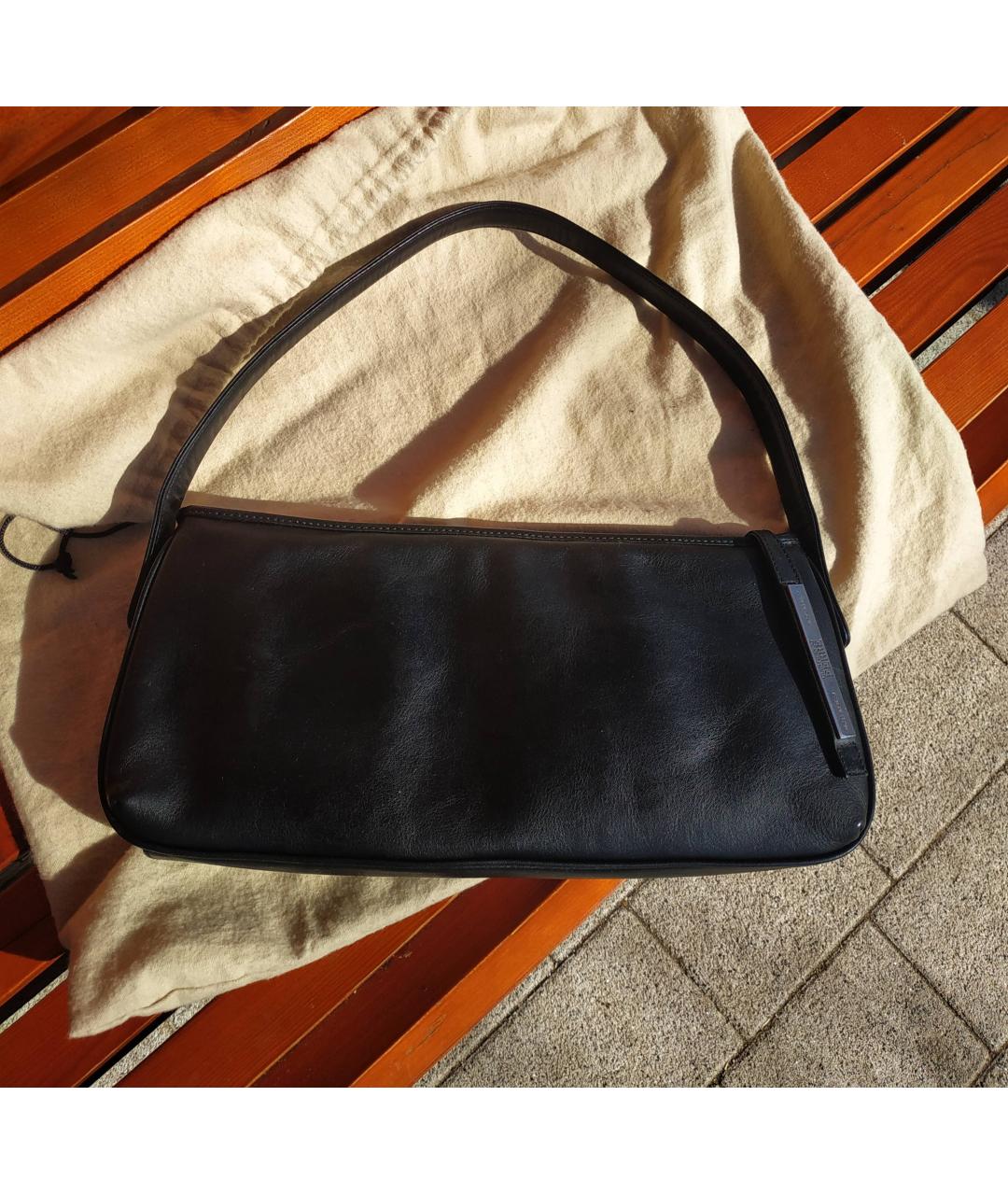 GIANFRANCO FERRE Черная кожаная сумка с короткими ручками, фото 5