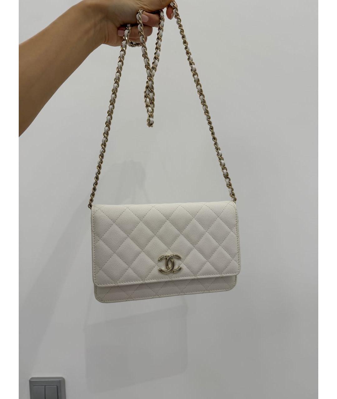 CHANEL PRE-OWNED Белая кожаная сумка через плечо, фото 7