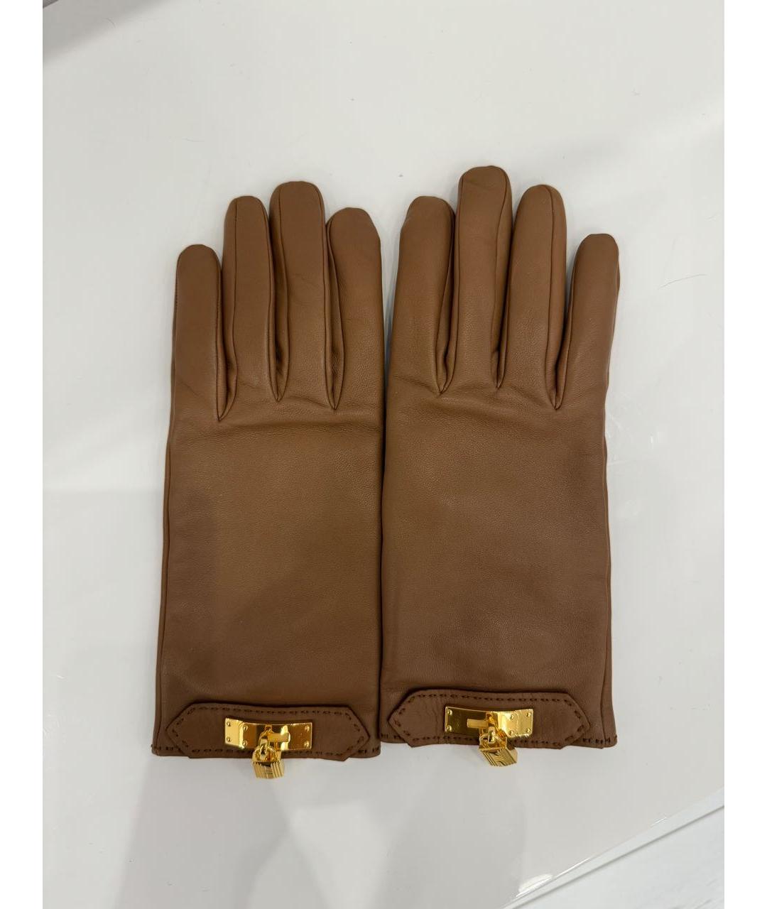 HERMES Коричневые кожаные перчатки, фото 5