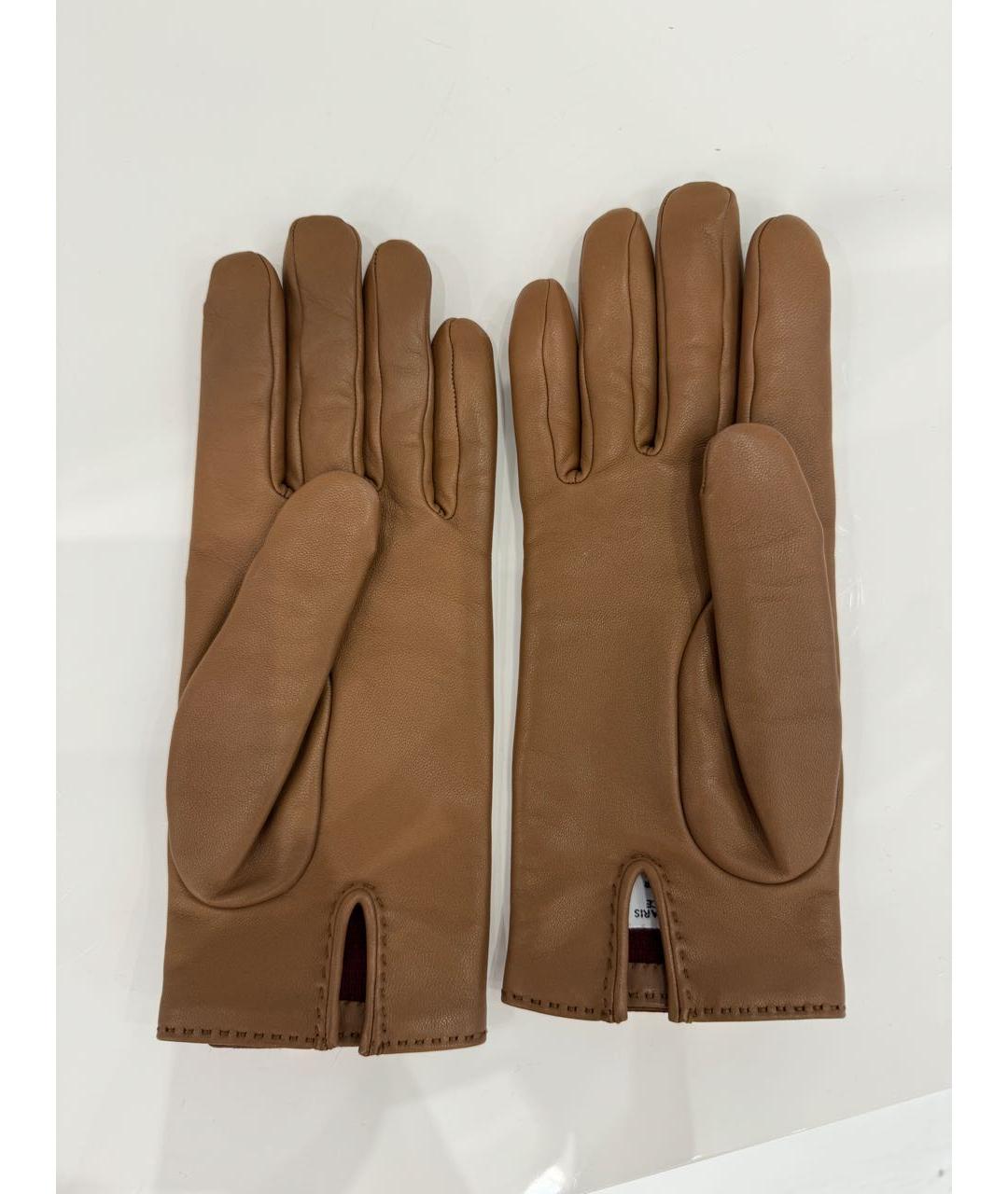 HERMES Коричневые кожаные перчатки, фото 2