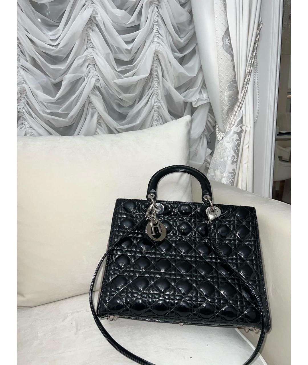 CHRISTIAN DIOR Черная сумка тоут из лакированной кожи, фото 5