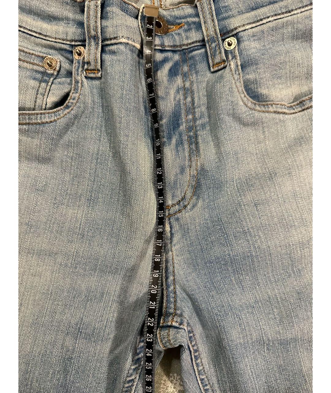 ROBERTO CAVALLI Голубые хлопко-полиэстеровые джинсы слим, фото 6
