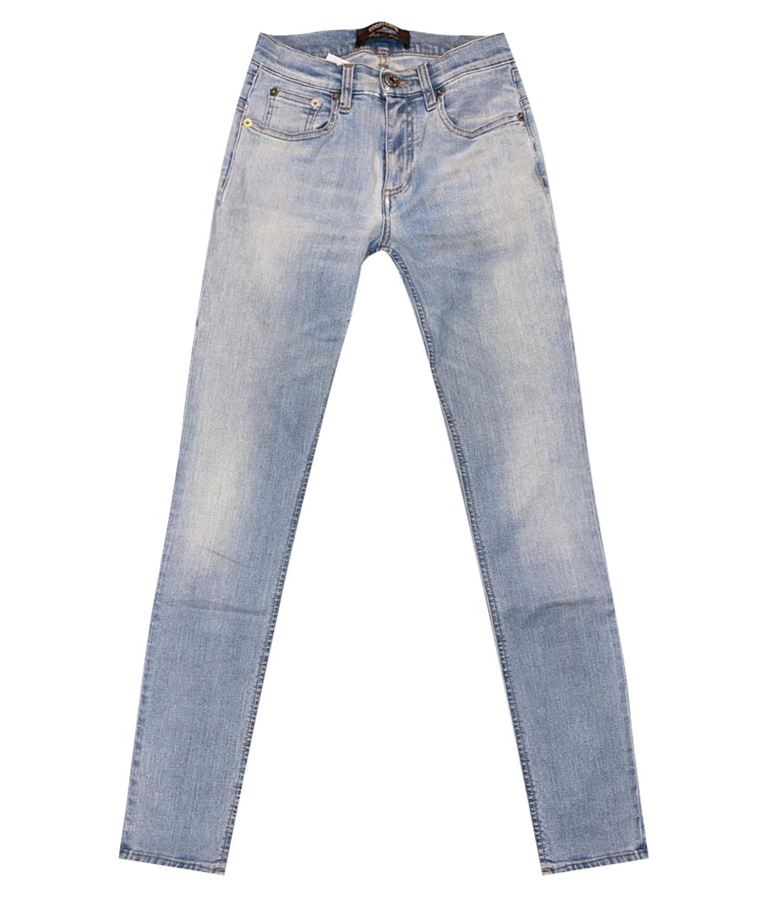 ROBERTO CAVALLI Голубые хлопко-полиэстеровые джинсы слим, фото 10