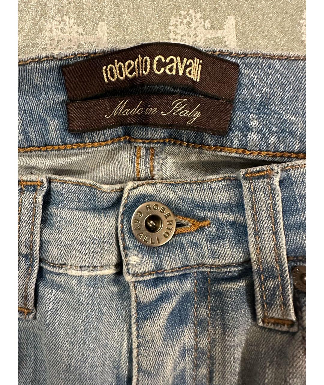 ROBERTO CAVALLI Голубые хлопко-полиэстеровые джинсы слим, фото 3