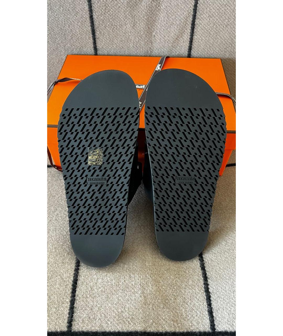 HERMES Черные кожаные сандалии, фото 6