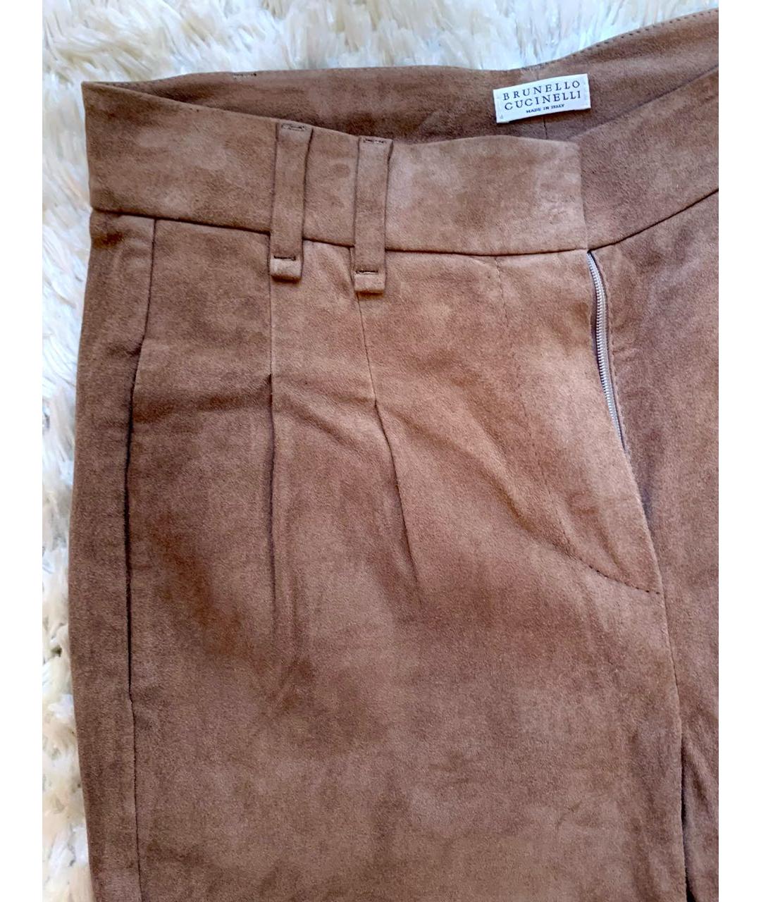 BRUNELLO CUCINELLI Коричневые замшевые брюки узкие, фото 4