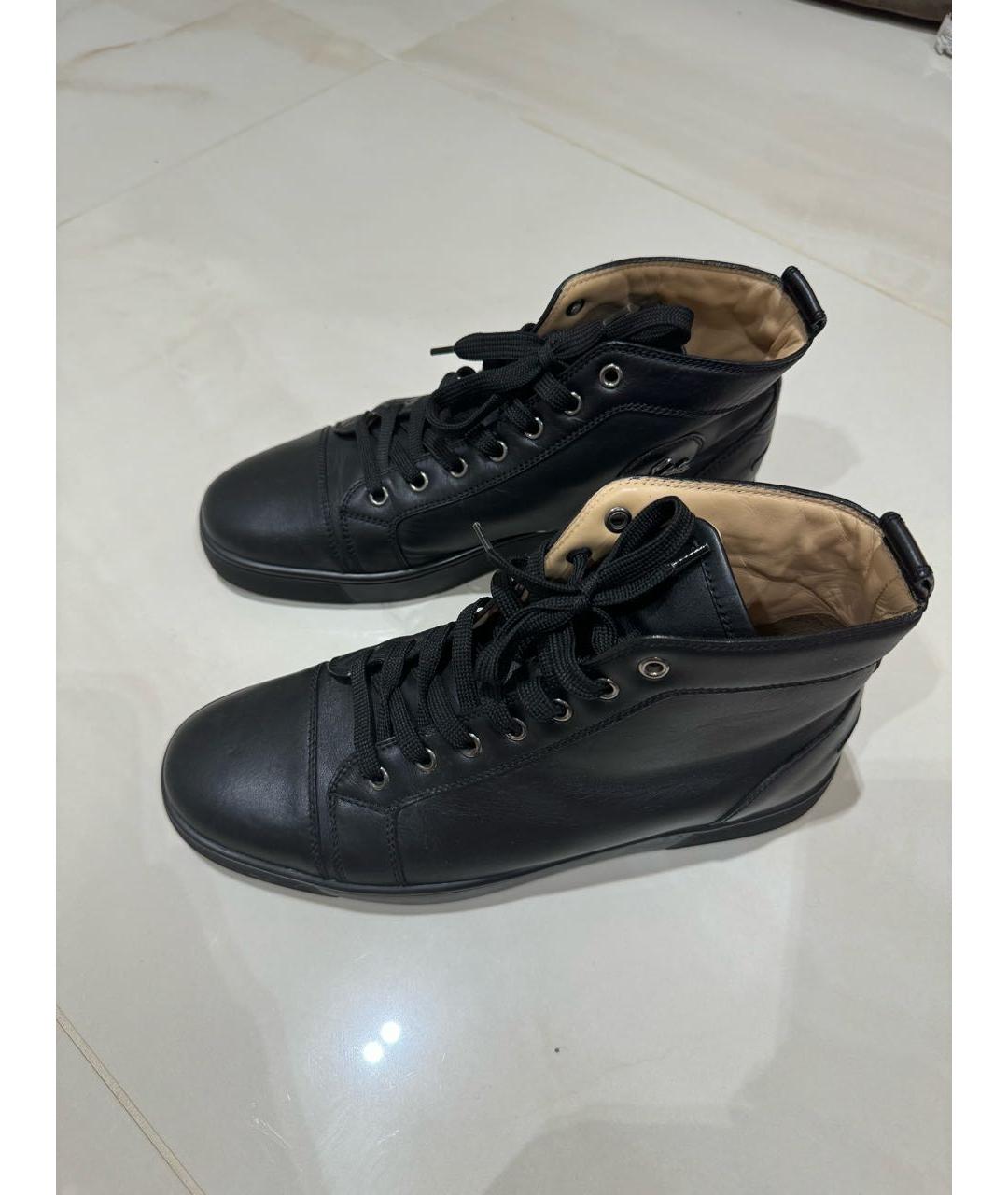 CHRISTIAN LOUBOUTIN Черные кожаные высокие кроссовки / кеды, фото 2