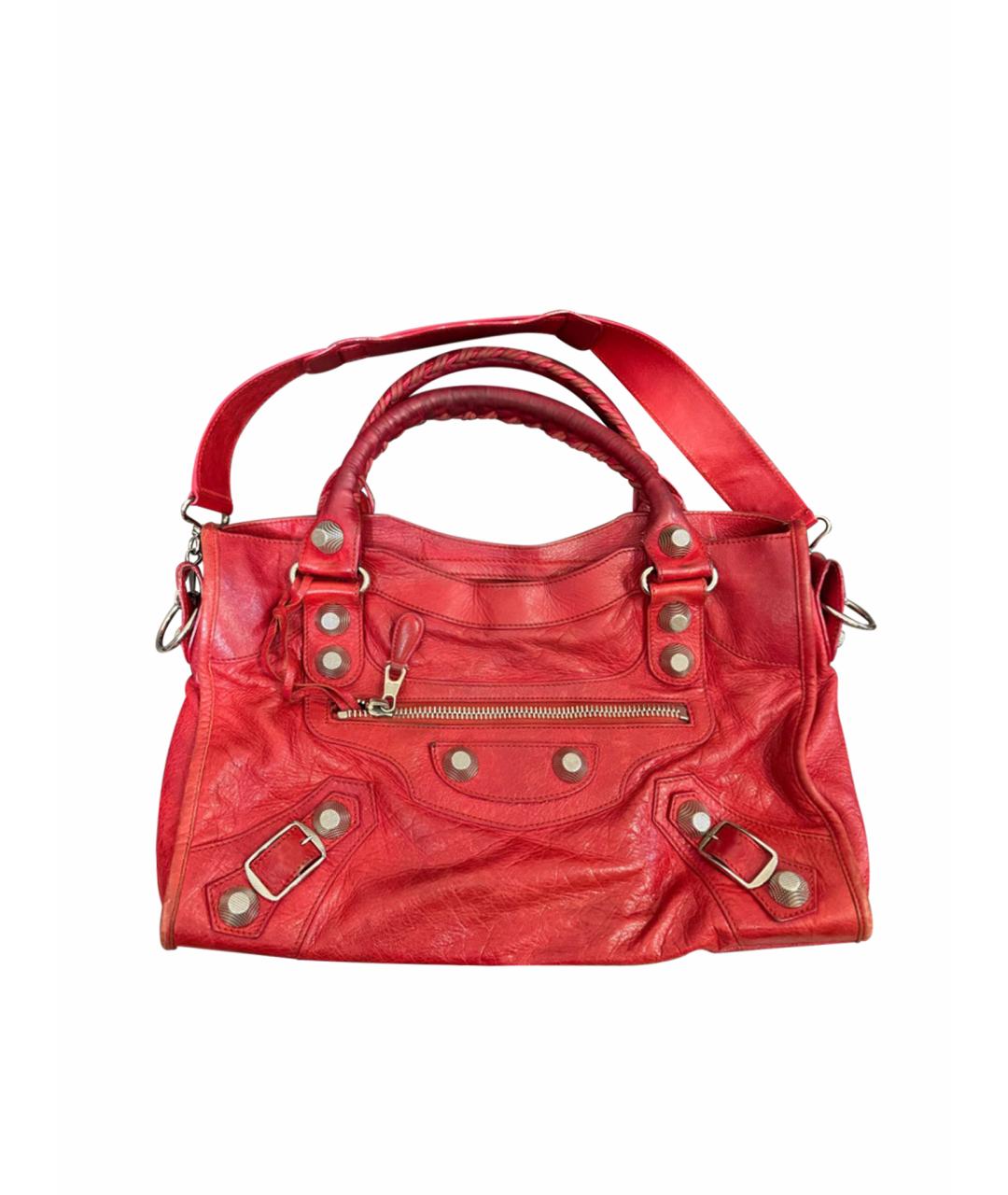 BALENCIAGA Красная кожаная сумка с короткими ручками, фото 1