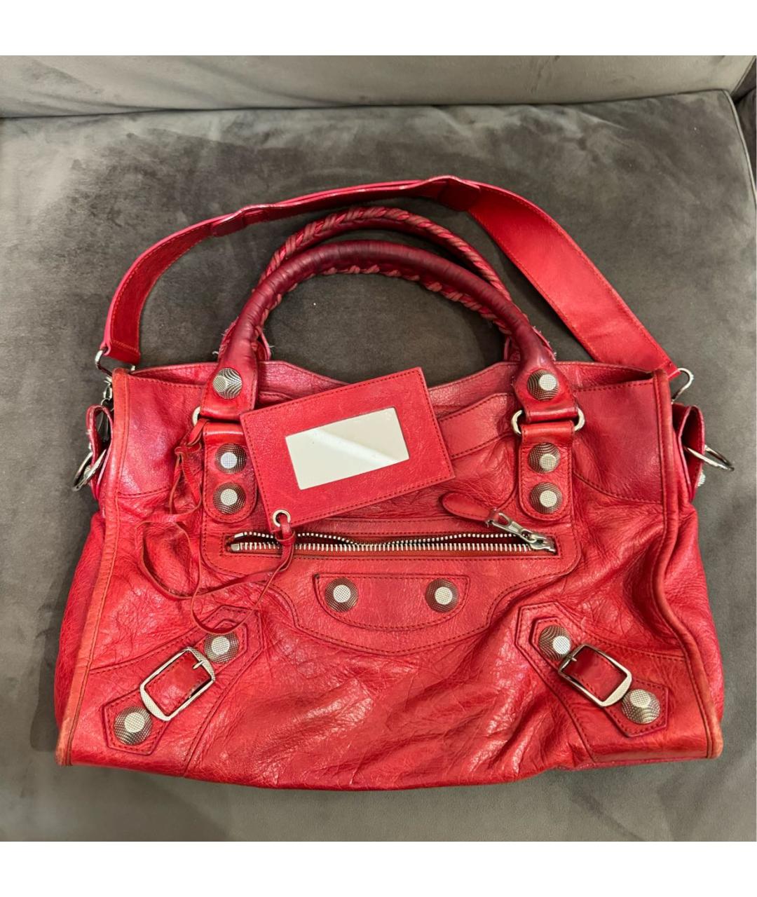 BALENCIAGA Красная кожаная сумка с короткими ручками, фото 2