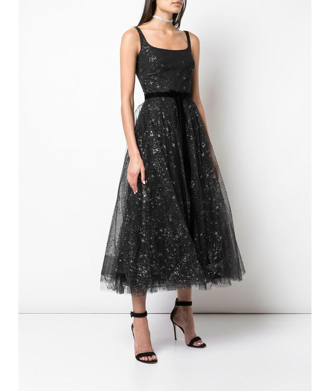MARCHESA NOTTE Черное сетчатое вечернее платье, фото 4