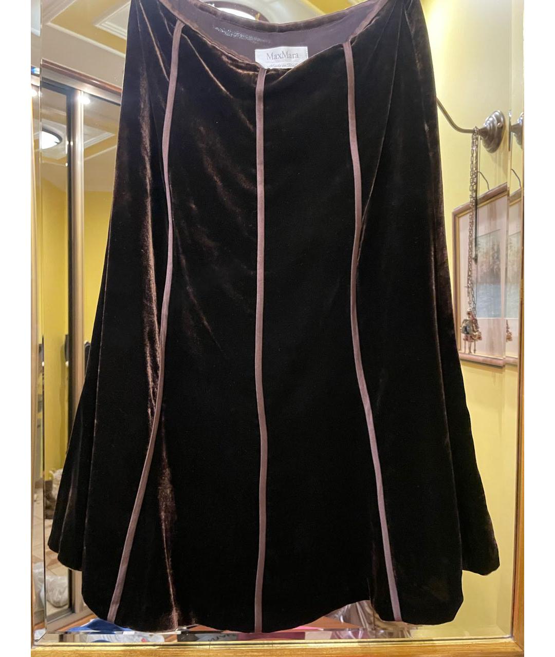 MAX MARA Коричневая бархатная юбка миди, фото 2