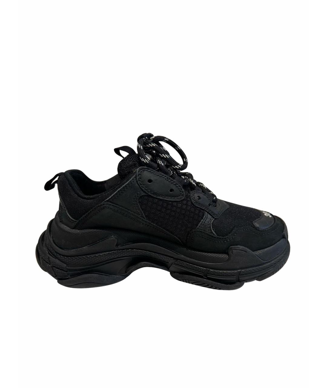 BALENCIAGA Черные кожаные кроссовки, фото 1