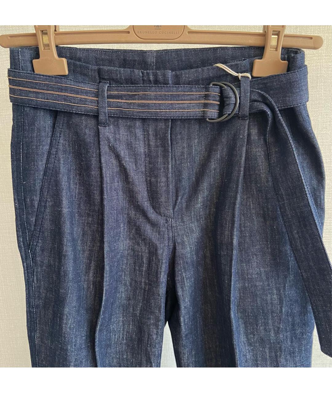 BRUNELLO CUCINELLI Темно-синие хлопковые прямые брюки, фото 2