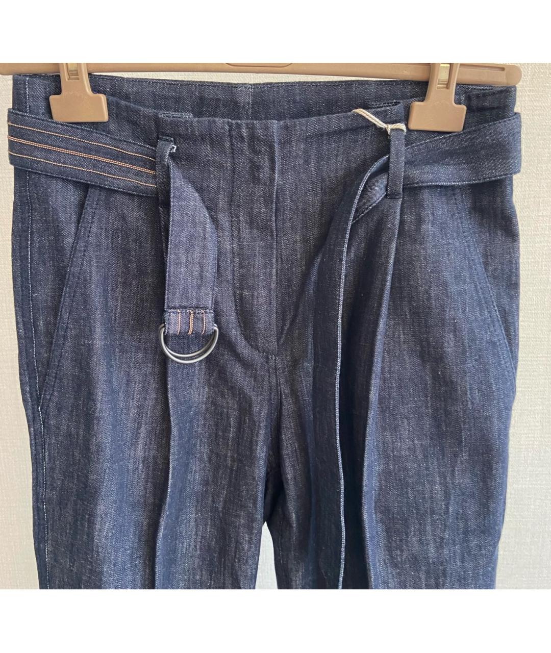 BRUNELLO CUCINELLI Темно-синие хлопковые прямые брюки, фото 3