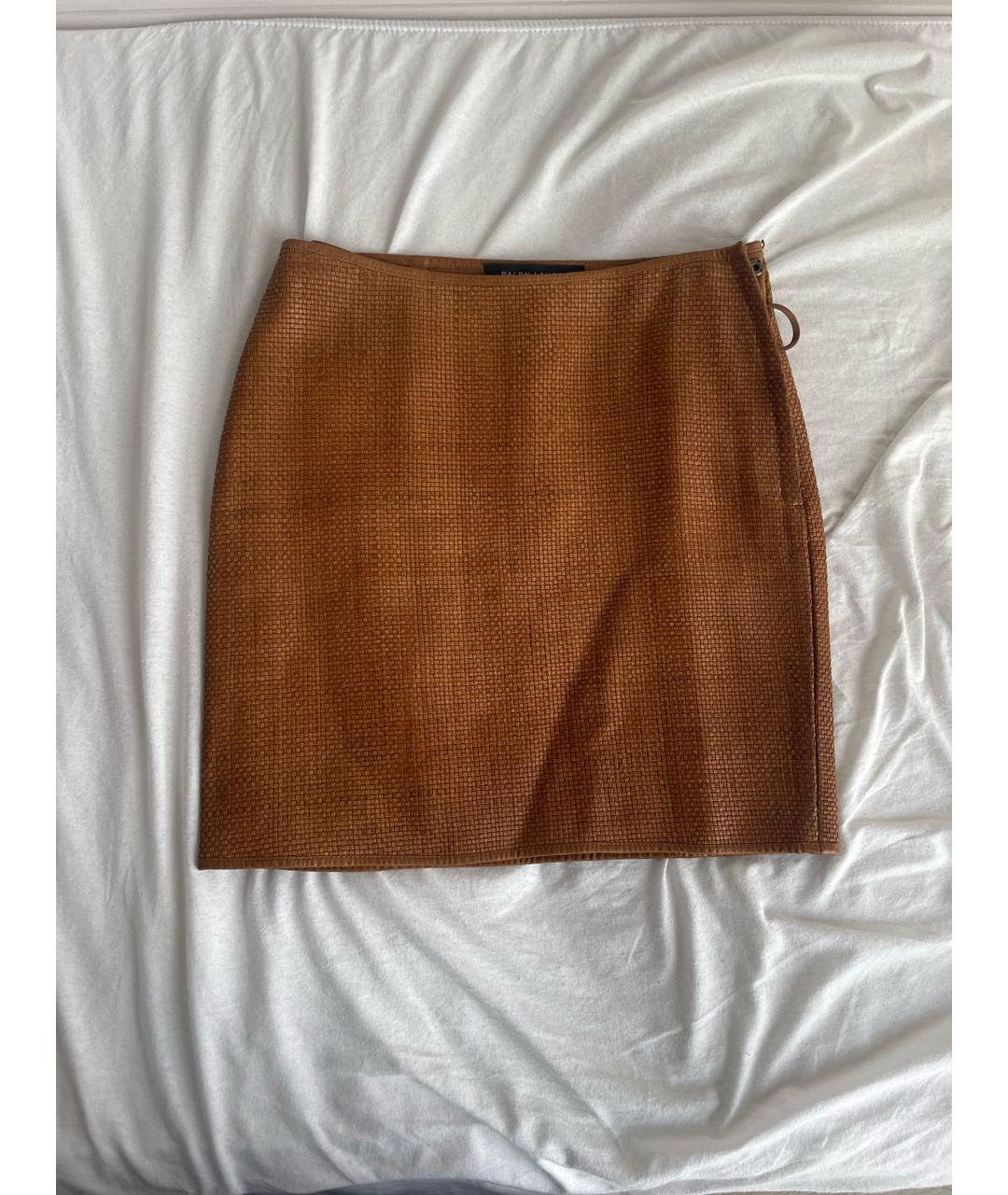RALPH LAUREN Оранжевая кожаная юбка мини, фото 5
