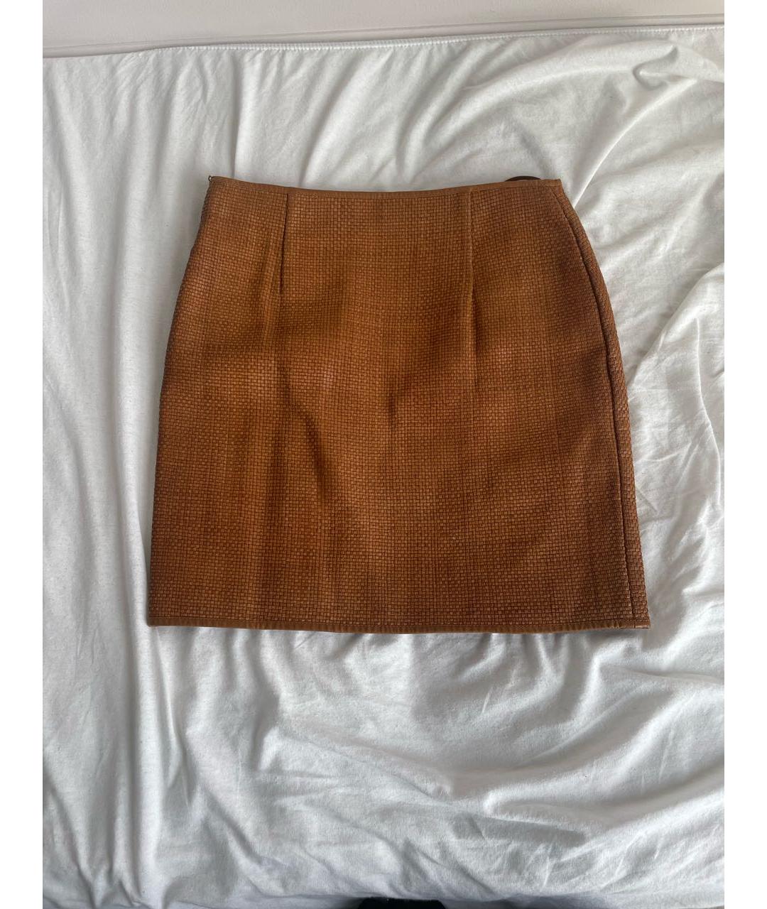 RALPH LAUREN Оранжевая кожаная юбка мини, фото 2