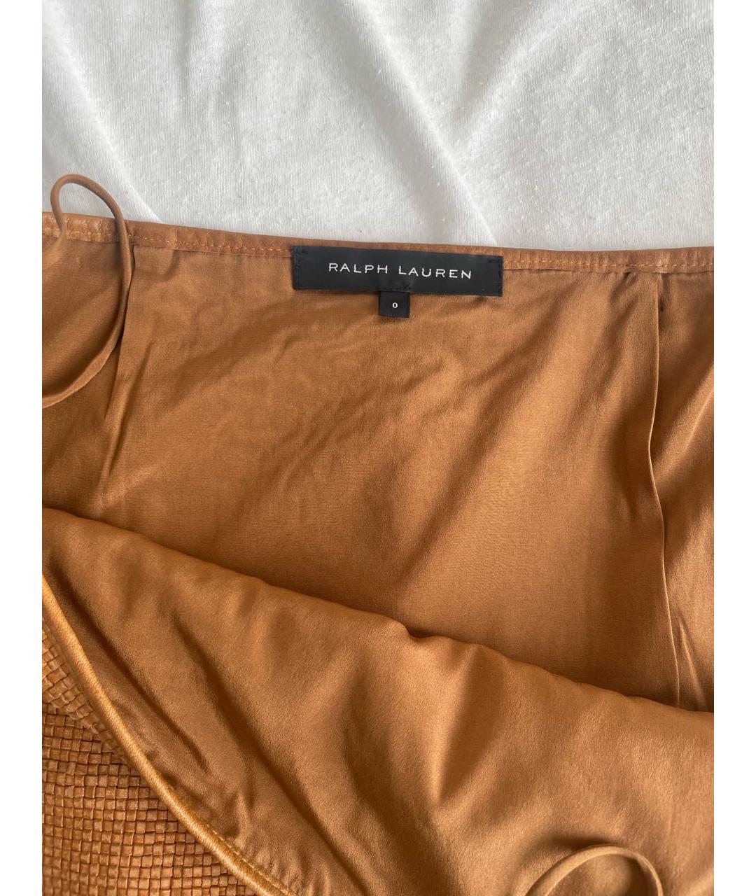 RALPH LAUREN Оранжевая кожаная юбка мини, фото 3
