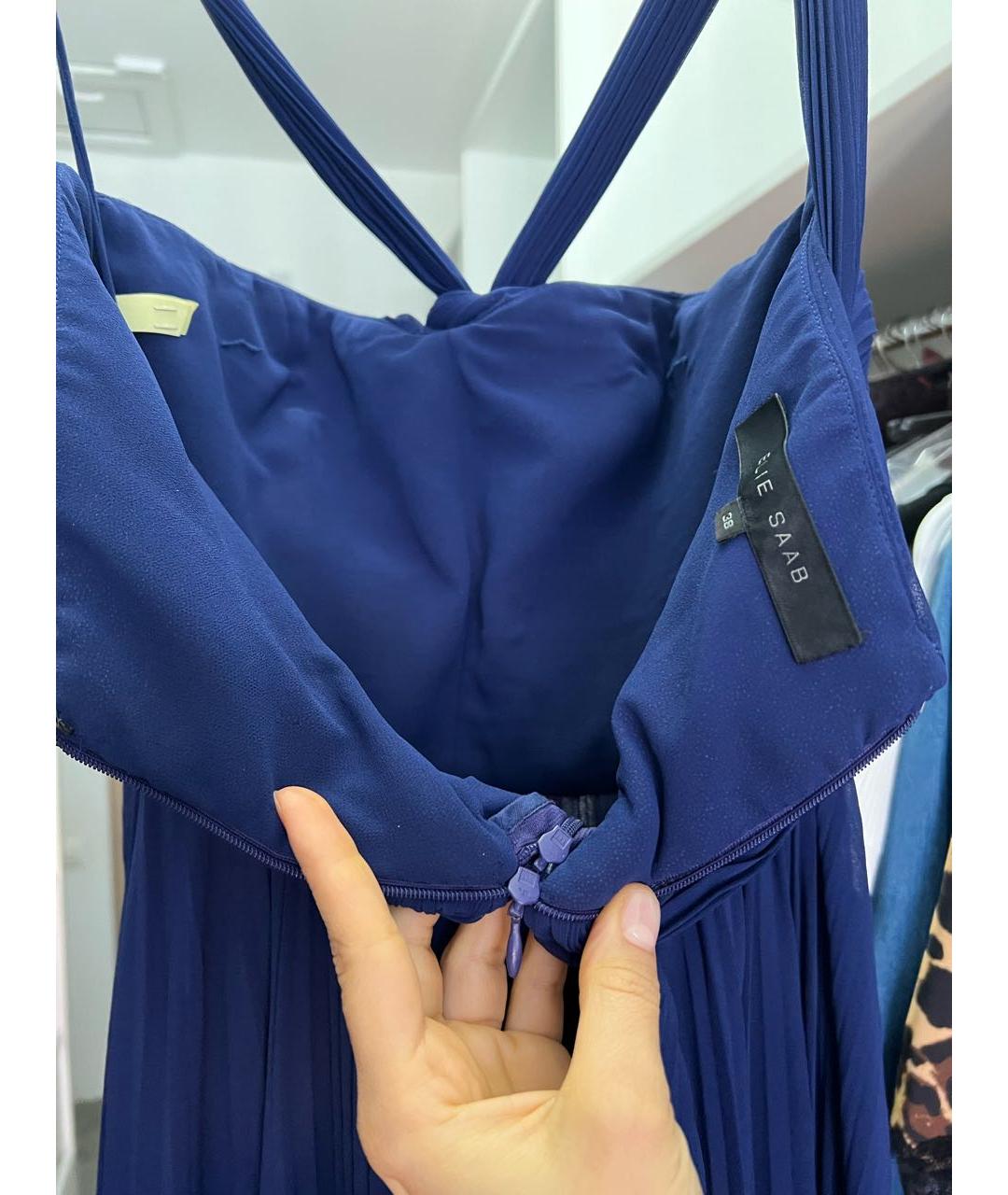 ELIE SAAB Темно-синее вискозное вечернее платье, фото 3