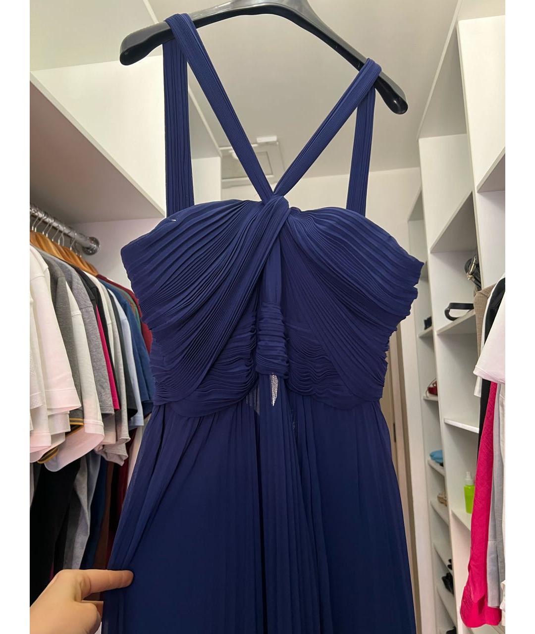 ELIE SAAB Темно-синее вискозное вечернее платье, фото 4
