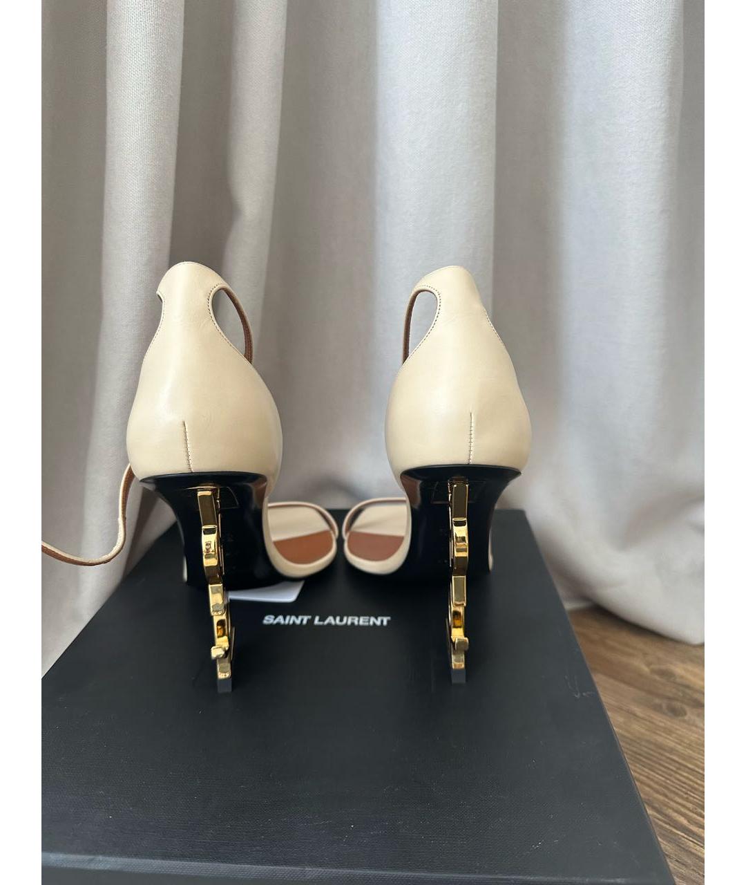 SAINT LAURENT Бежевые кожаные босоножки, фото 4