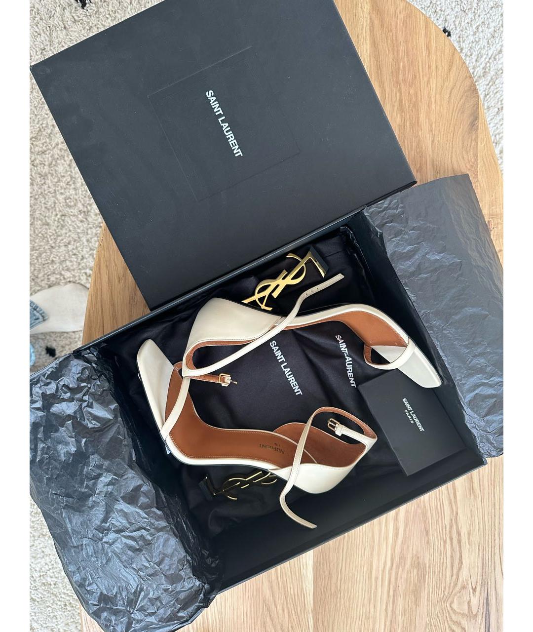 SAINT LAURENT Бежевые кожаные босоножки, фото 6