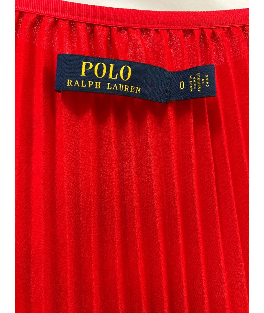 POLO RALPH LAUREN Красная полиэстеровая юбка миди, фото 5