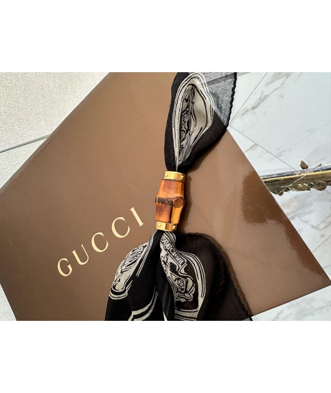 GUCCI Черный льняной платок, фото 4