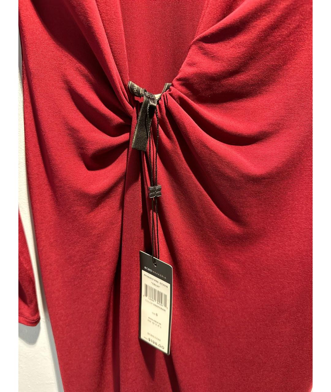 BCBG MAXAZRIA Бордовое ацетатное коктейльное платье, фото 3