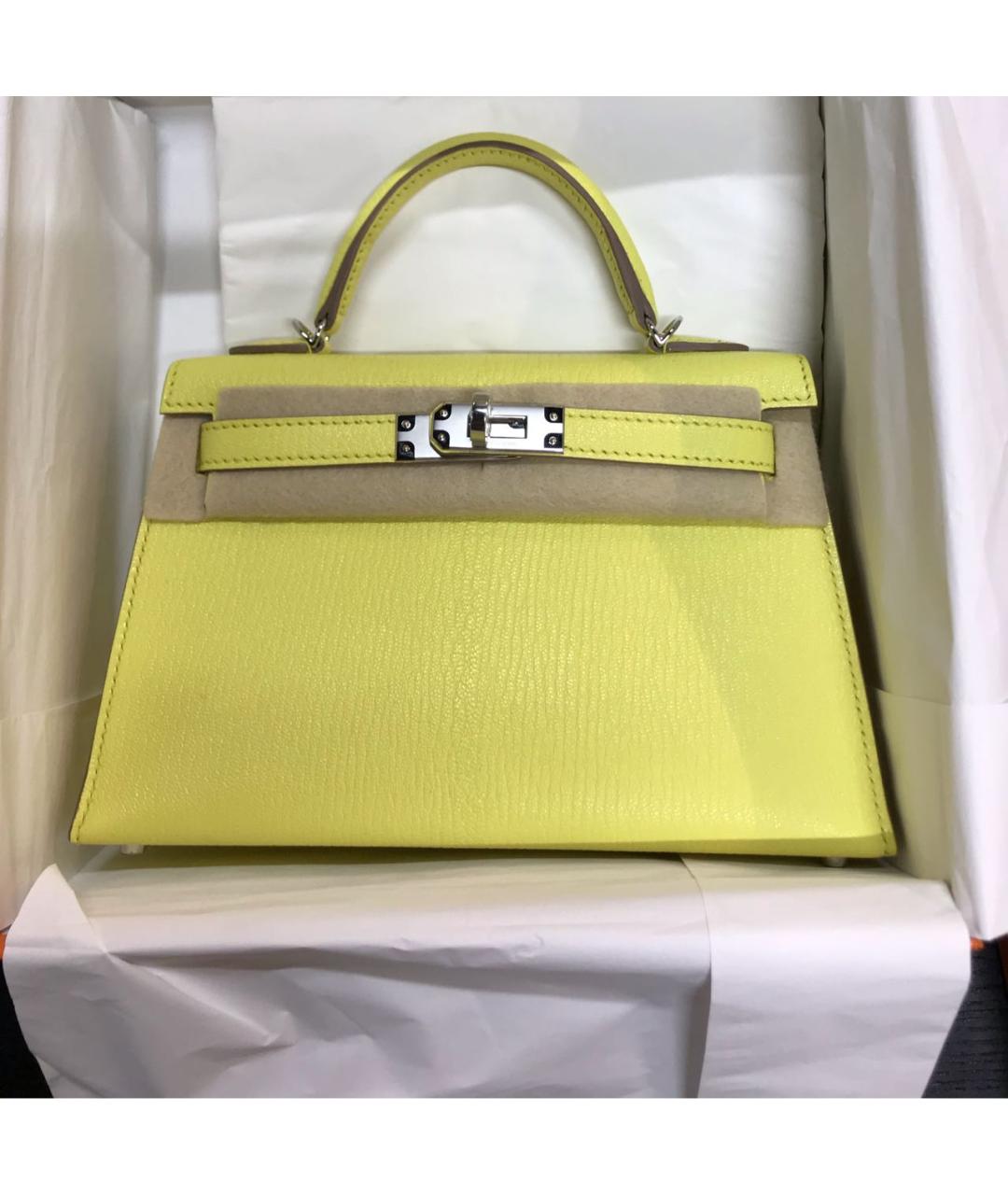 HERMES PRE-OWNED Желтая кожаная сумка с короткими ручками, фото 4