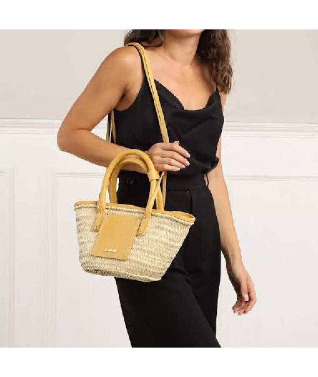 JACQUEMUS Желтая пелетеная пляжная сумка, фото 5