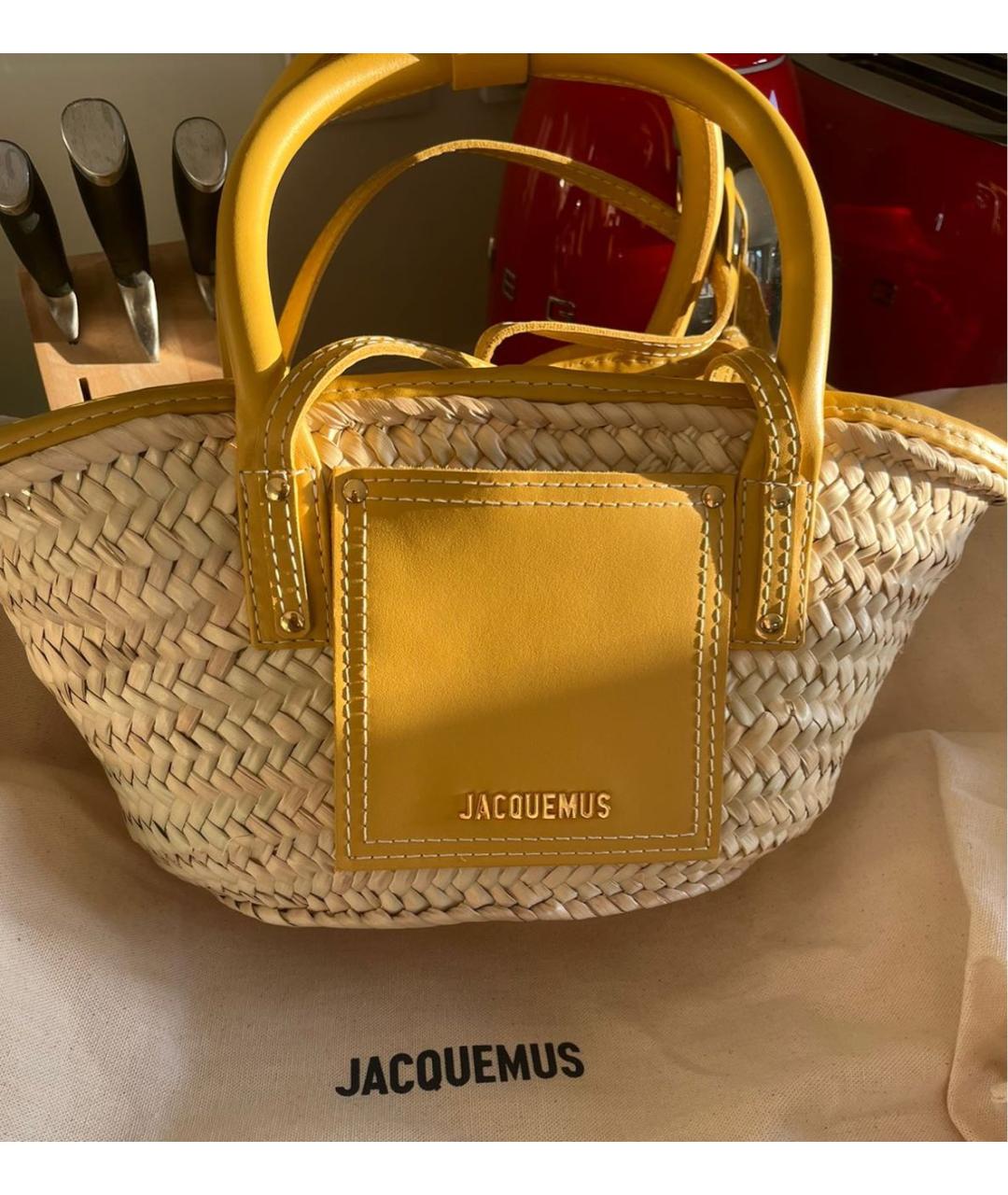 JACQUEMUS Желтая пелетеная пляжная сумка, фото 7