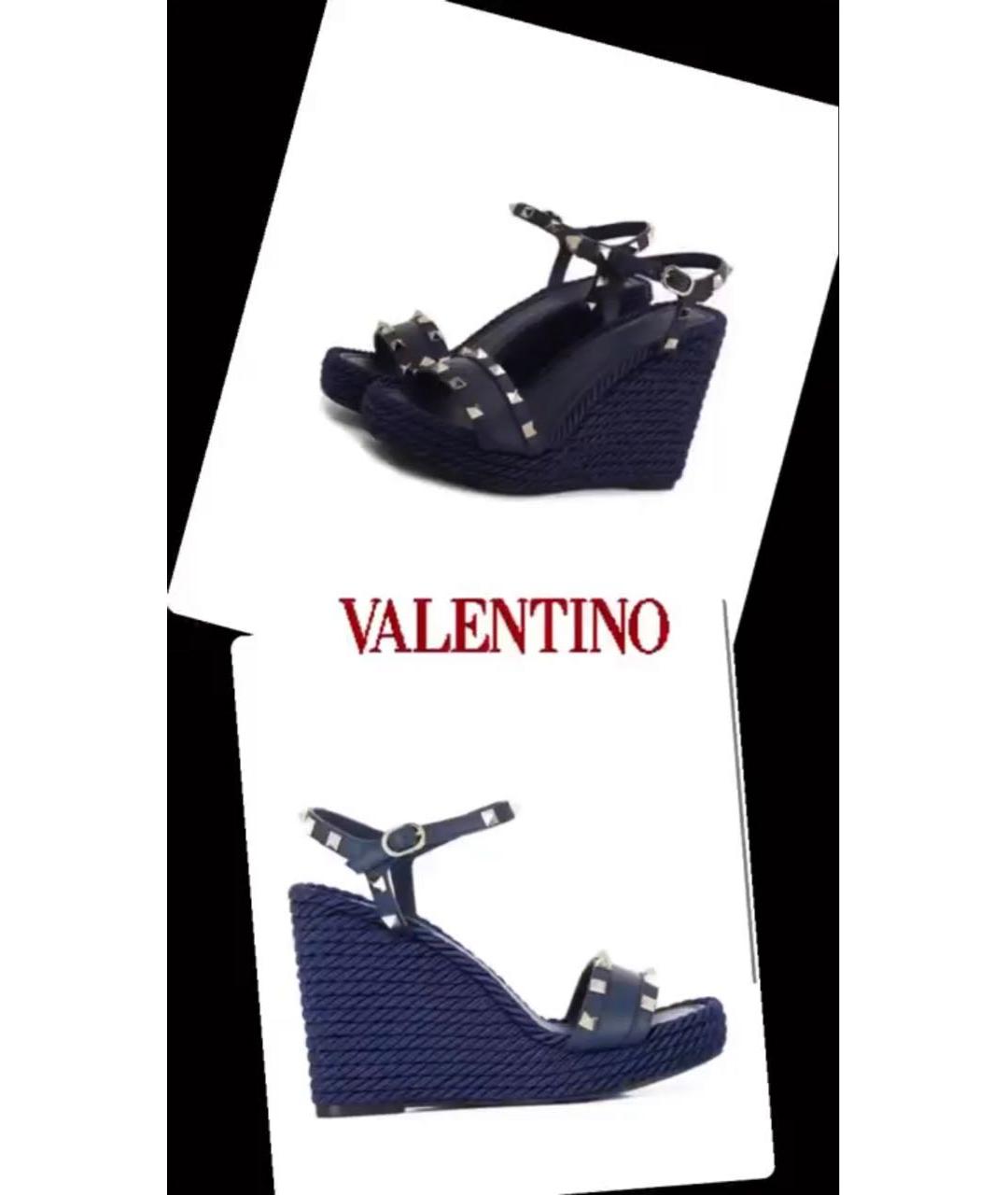VALENTINO Темно-синие кожаные босоножки, фото 2