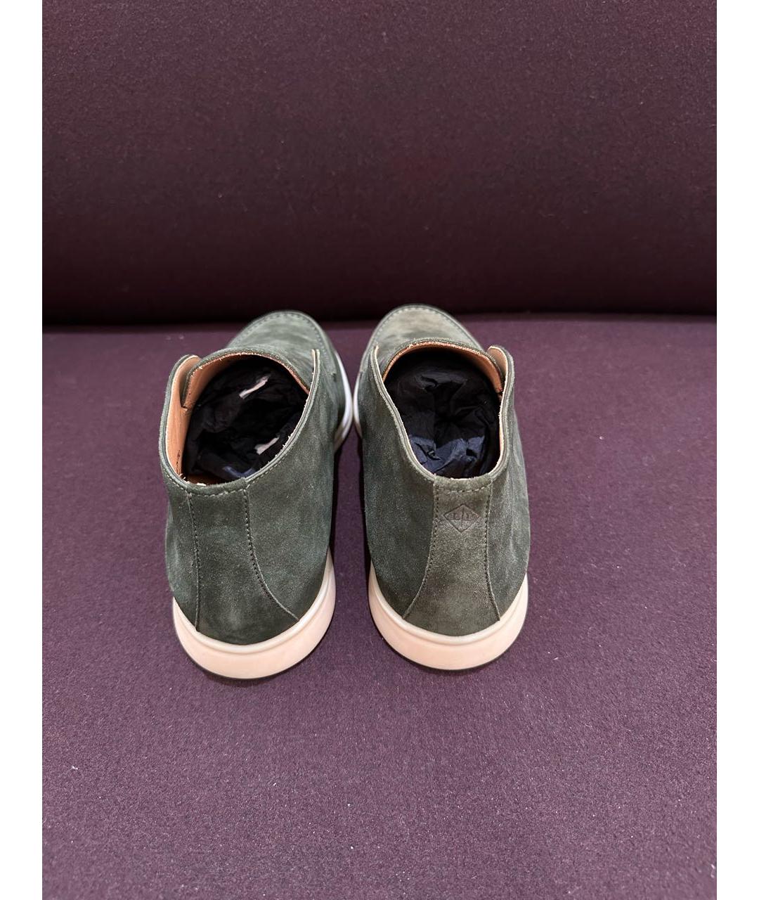 LORO PIANA Зеленые замшевые низкие ботинки, фото 4