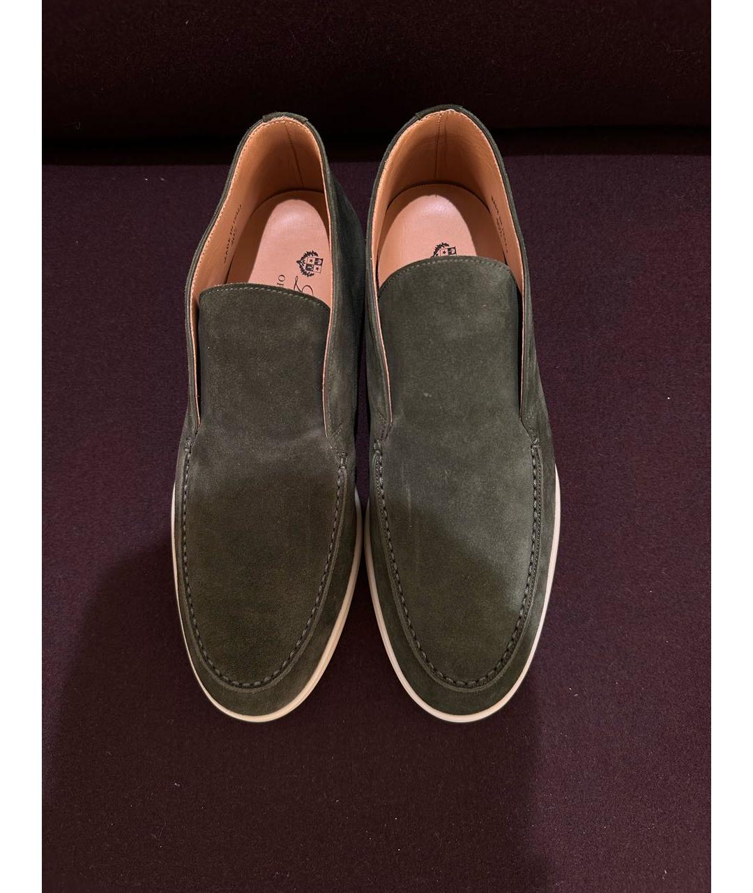 LORO PIANA Зеленые замшевые низкие ботинки, фото 2