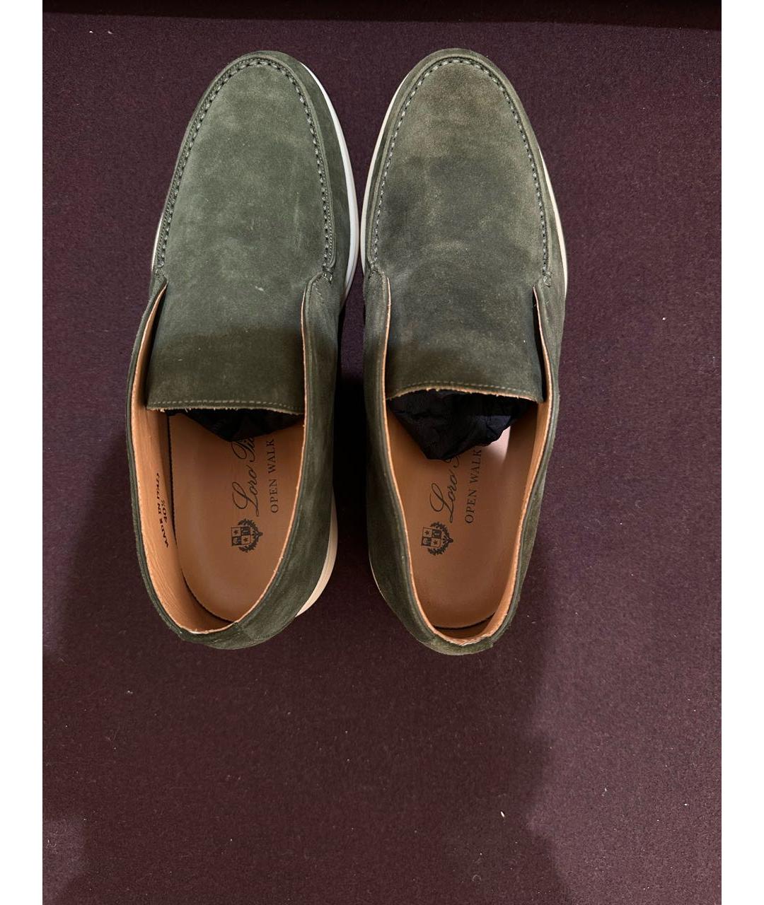 LORO PIANA Зеленые замшевые низкие ботинки, фото 3