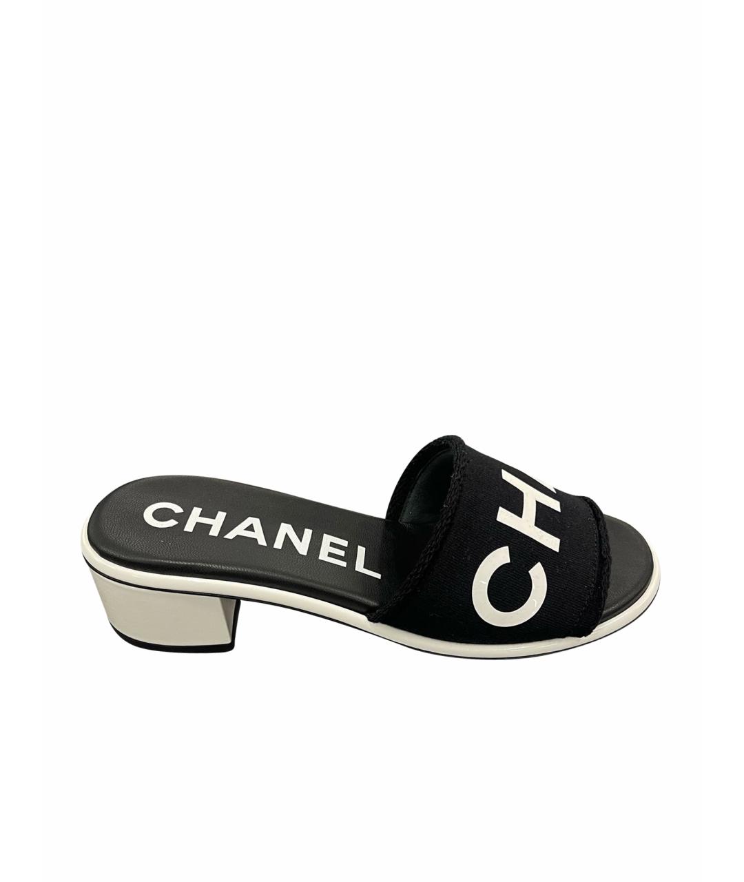 CHANEL PRE-OWNED Черные текстильные шлепанцы, фото 1