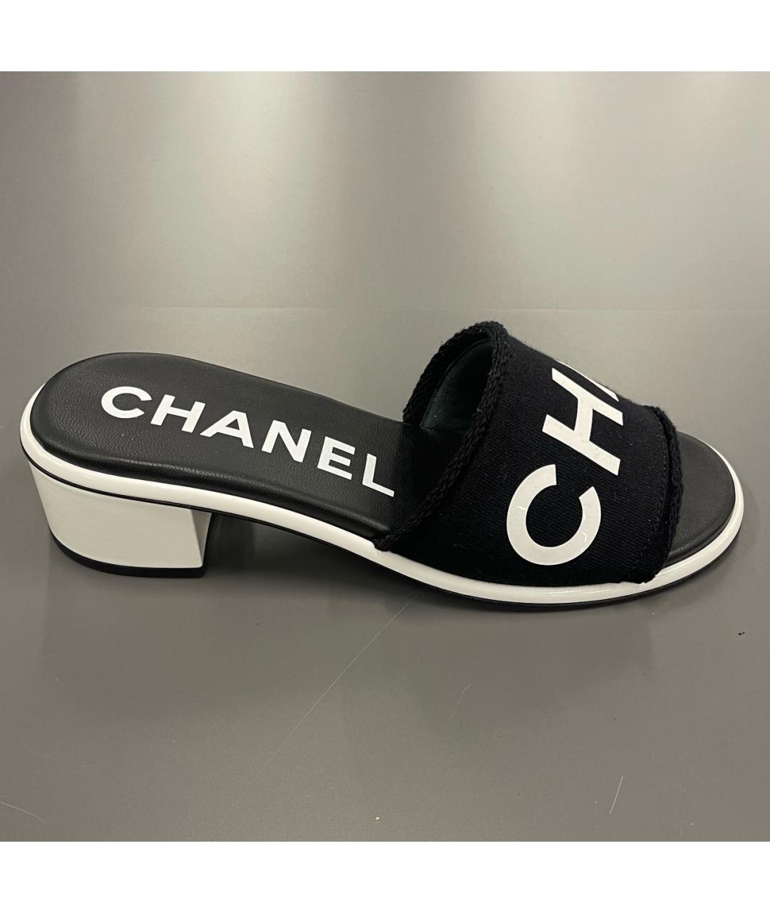 CHANEL PRE-OWNED Черные текстильные шлепанцы, фото 7