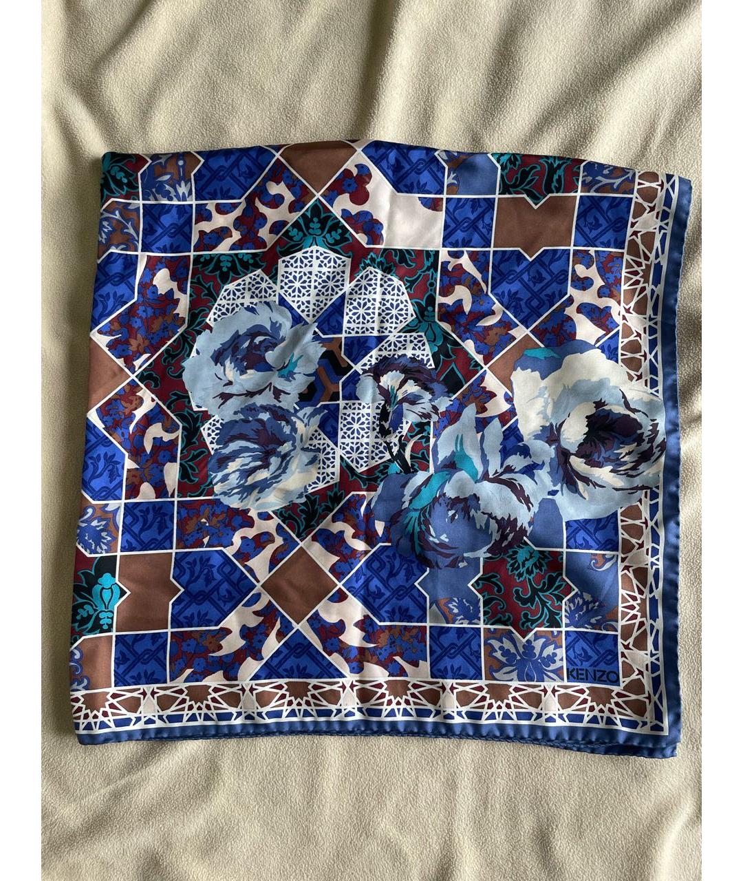 KENZO Синий шелковый платок, фото 4
