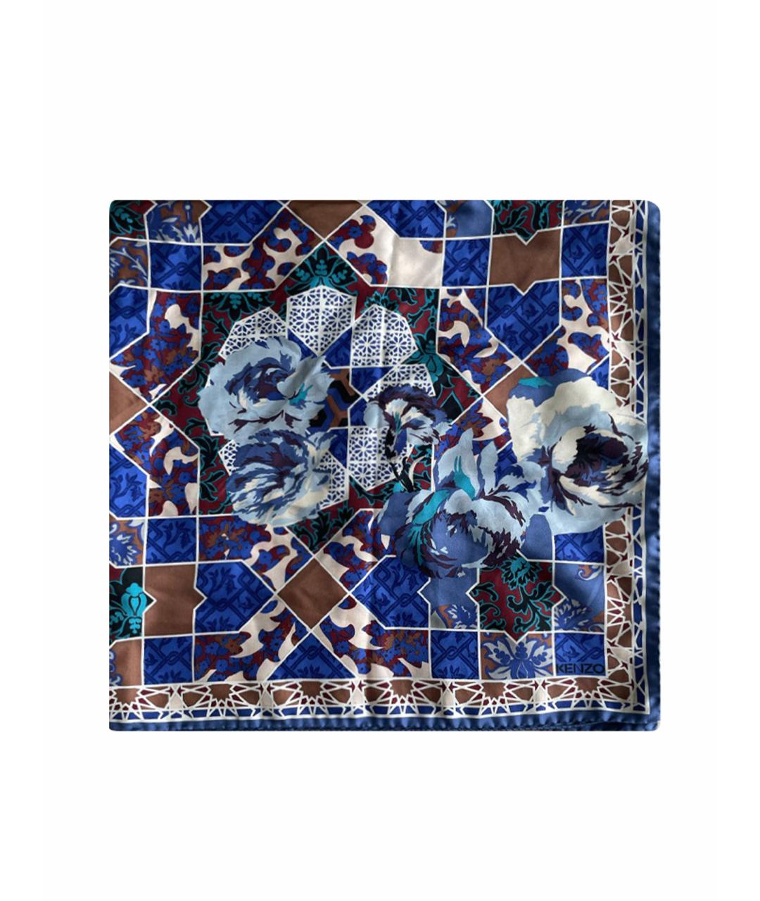 KENZO Синий шелковый платок, фото 1