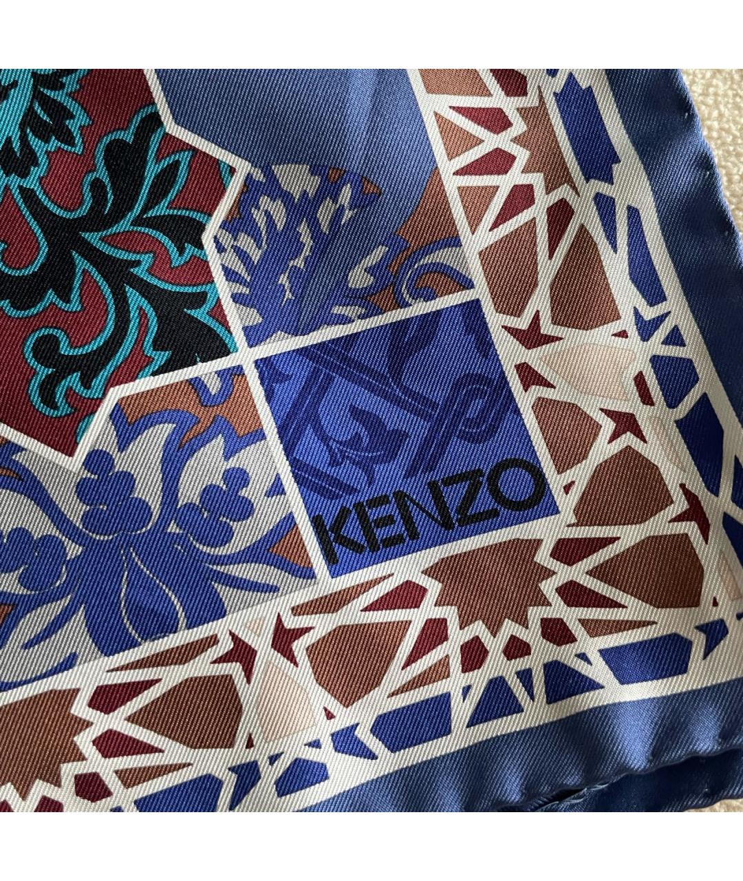 KENZO Синий шелковый платок, фото 2