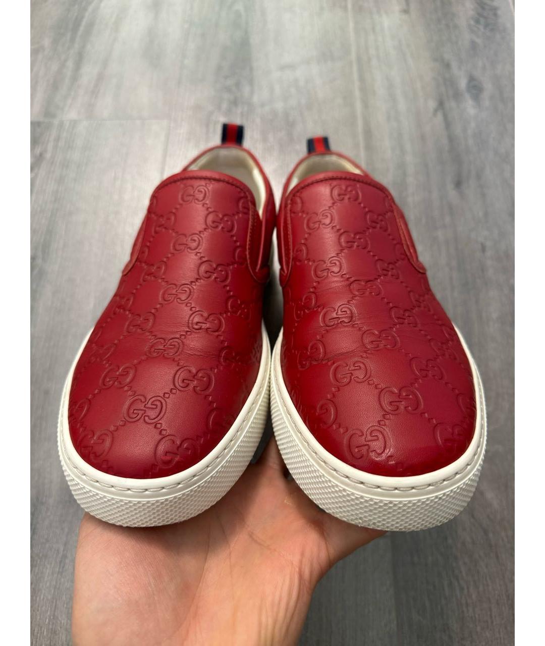 GUCCI Красные кожаные слипоны, фото 2