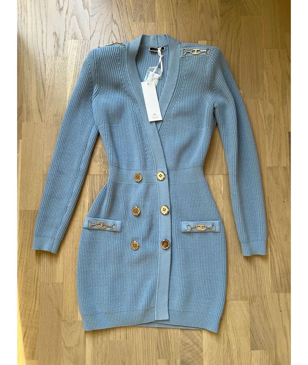 ELISABETTA FRANCHI Голубое шерстяное повседневное платье, фото 2