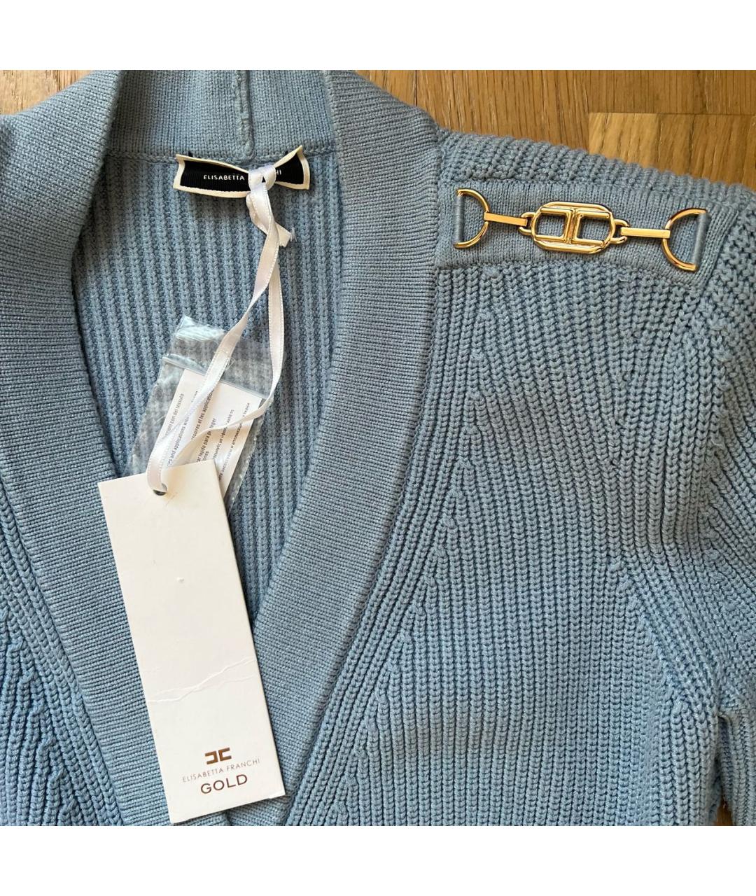 ELISABETTA FRANCHI Голубое шерстяное повседневное платье, фото 3