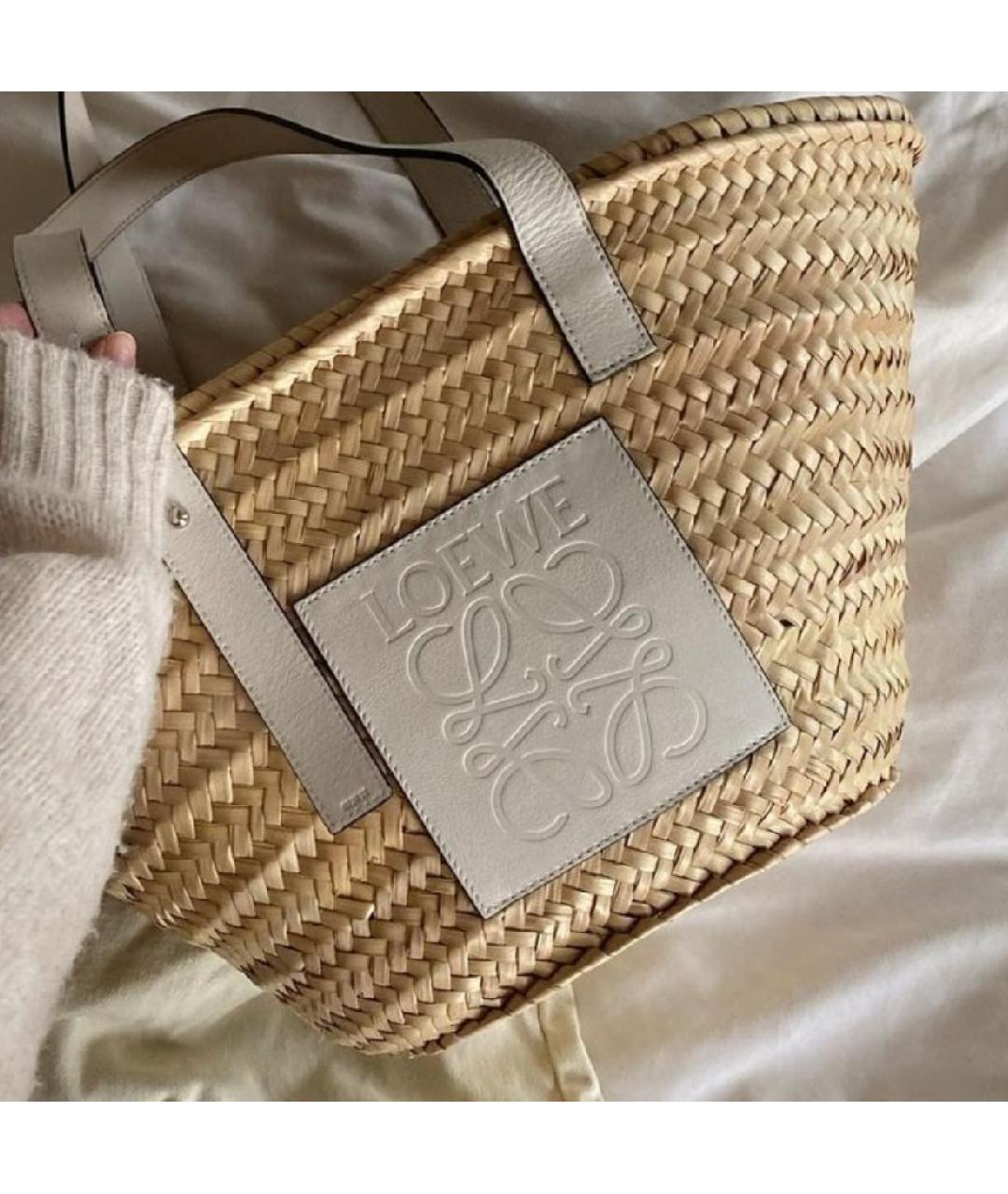 LOEWE Бежевая пелетеная пляжная сумка, фото 4