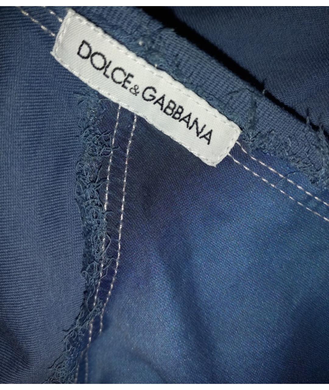 DOLCE&GABBANA Темно-синяя шелковая футболка, фото 4