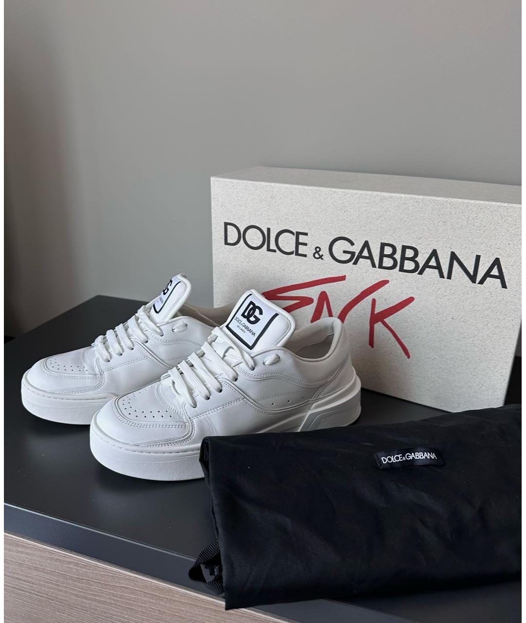 DOLCE&GABBANA Белые кожаные низкие кроссовки / кеды, фото 5