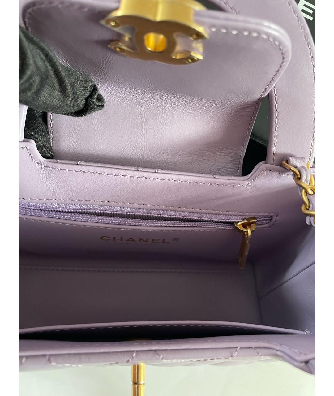 CHANEL Фиолетовая кожаная сумка с короткими ручками, фото 6